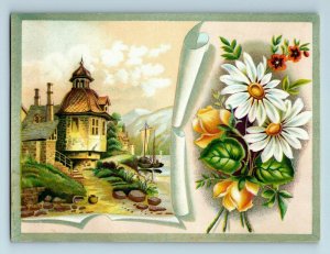 Lot Of 4 1880's Embossed Victorian Cards Ships Boats Water Mill Fab! 7G