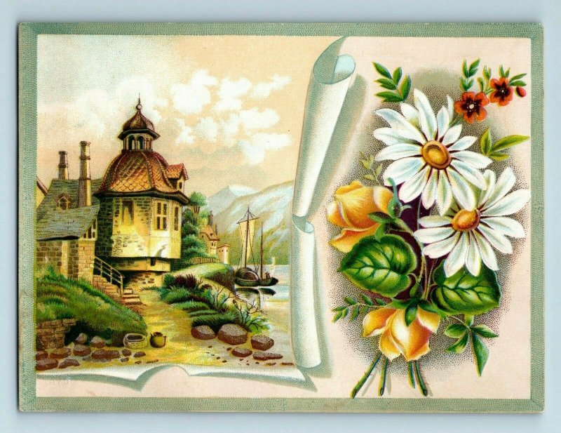 Lot Of 4 1880's Embossed Victorian Cards Ships Boats Water Mill Fab! 7G