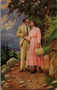 Romantic Couple Deutsche Meister E. Manstred Junge Liebe Vintage Postcard 09.77