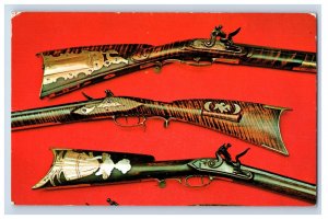 Vintage Winchester Gun Museum New Haven CT Kenucky Rifles Inlaid Postcard P141