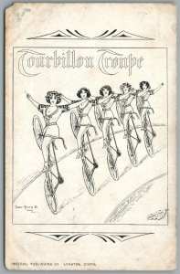 BICYCLE CIRCUS COURBILLON TROUPE FEMALE CYCLISTS LONDON 1912 ANTIQUE POSTCARD