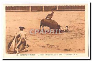 Corrida de Toros Old Postcard The bullfighter is overthrew the ground cogida