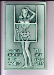 Naked Woman with Skeleton, Plastic Postcard, All Beauty of the World, Humour