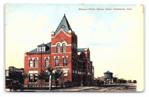 Missouri Pacific Railway Depot Hutchinson Kans. Kansas Postcard Horse & Buggy
