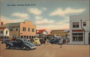 Carolina Beach North Carolina NC Post Office Classic Cars Linen Vintage Postcard