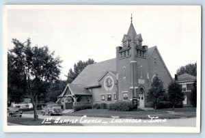 Indianola Iowa IA Postcard RPPC Photo 1st Presbyterian Church Cars c1930's