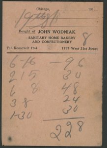 1920s CHICAGO ILL.  JOHN WONIAK SANITARY HOME BAKERY AND CONFECTIONERY 27-71