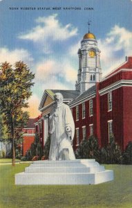 WEST HARTFORD, Connecticut CT    NOAH WEBSTER STATUE    1945 Linen Postcard