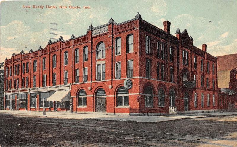 E38/ New Castle Indiana In Postcard 1909 New Bundy Hotel Building