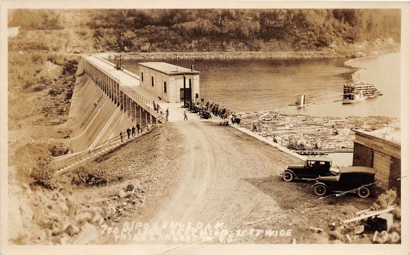 H90/ Ripocenus Dam Maine RPPC Postcard c1930s People Automobiles 127 