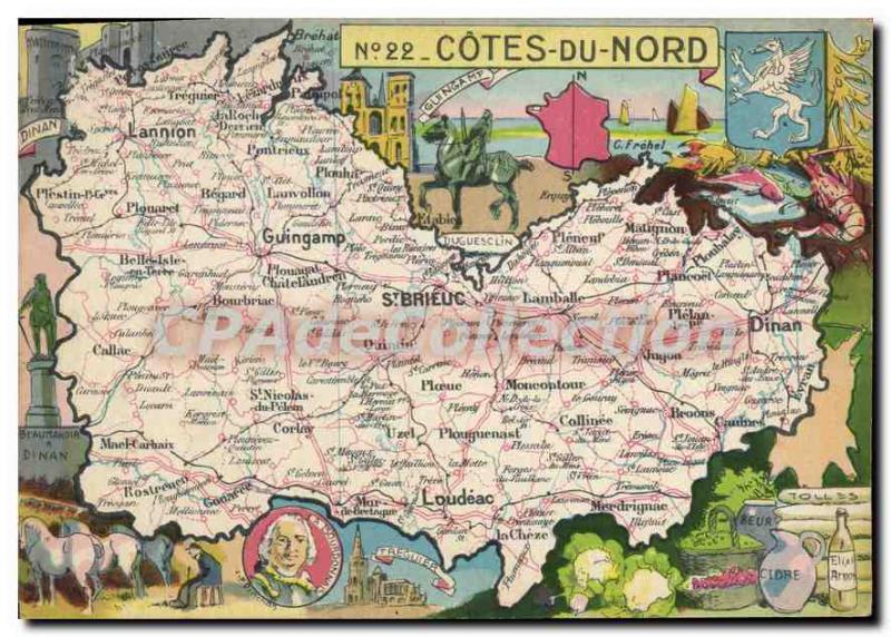 Postcard Modern Cotes Du Nord tourist map