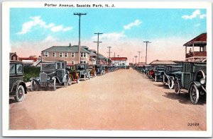 VINTAGE POSTCARD CARS PARKED ON PORTER AVENUE AT SEASIDE PARK NEW JERSEY 1920s