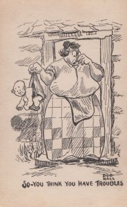 Fat Lady Baby With Dirty Nappy Her Problems Are Bigger Vintage Comic Postcard