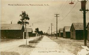 RPPC Postcard; Marine Barracks, Parris Island SC Company Street 3051-C WWI era