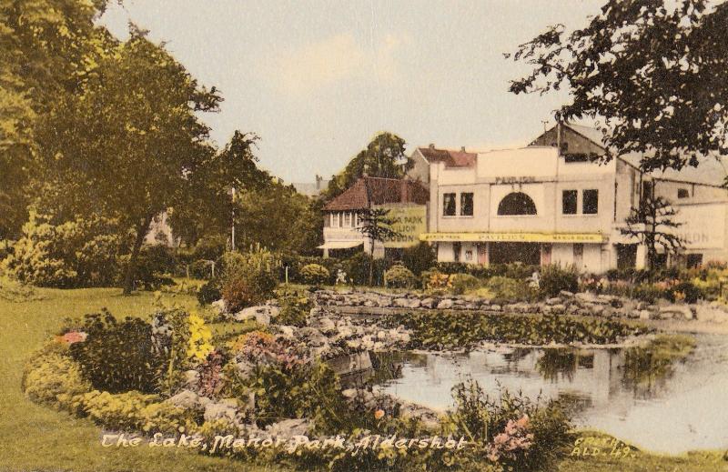 The Lake Manor Park Aldershot Hampshire With Odeon Cinema Sign Old Postcard