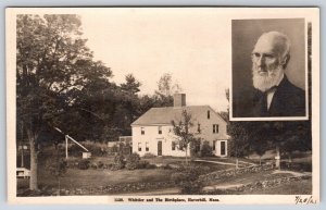 RPPC~Haverhill MA~Whittier Birthplace Home~Portrait~Stone Fence~c1910 Postcard