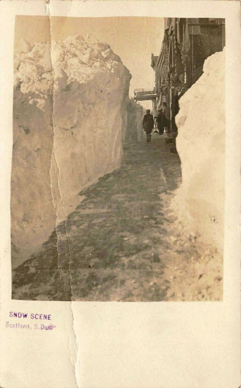 Scotland SD Huge Snow Bankings Sidewalk Bakery Sign 1912 Real Photo Postcard 