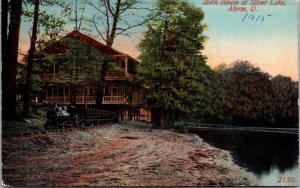 Postcard Miniature Train at Bath House at Silver Lake in Akron, Ohio