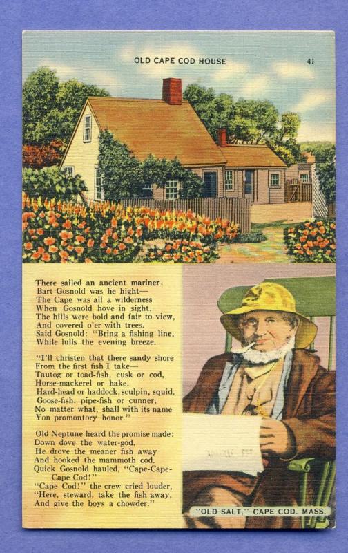 Cape Cod, Nass/MA Postcard, Old Salt & Old House, 1946!