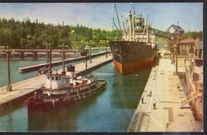 Washington SEATTLE Goverment Locks with Tug Boat Ship Puget Sound - Chrome