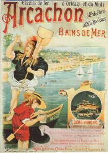 Arcachon Bains De Mer Casino French Travel Poster Postcard