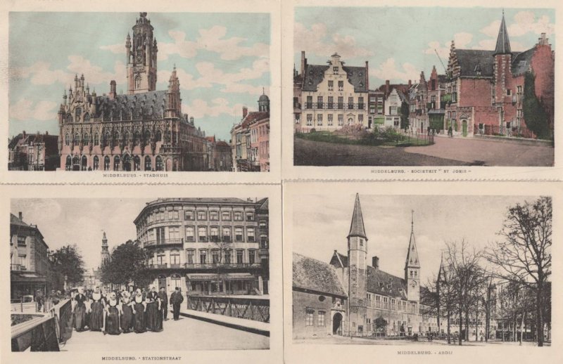 Middelburg Stationstraat Abdij Stadhuis St Joris 4x Postcard s