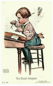 1906 Kathrine Gassaway Postcard The Bookeeper Young Boy Rotograph Un Posted 