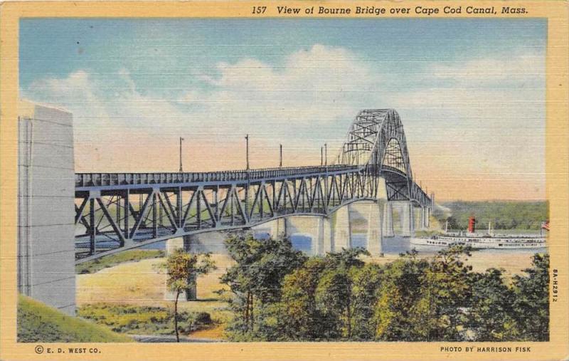 massachusetts Bourne,   Bourne Bridge over Cape Cod Canal, steamship passing ...