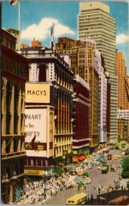 Vtg 1940 Looking North Broadway from 34th Street Macys New York City NY Postcard