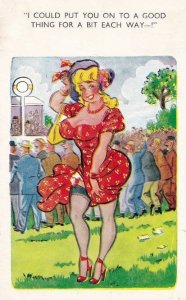 Horse Racing Female Striptease Each Way Bet Comic 1950s Postcard