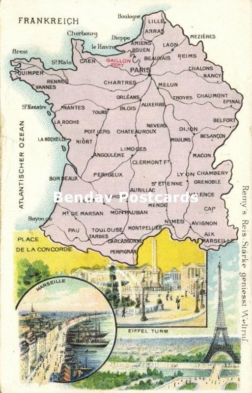 France MAP Postcard (1910s) Remy Paste Edition