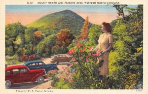 NC, North Carolina  MOUNT PISGAH~WOMAN & CARS at Parking Area   c1940's Postcard