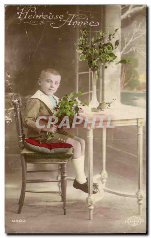 Fantasy - Happy Year - Little Boy with flowers - Old Postcard