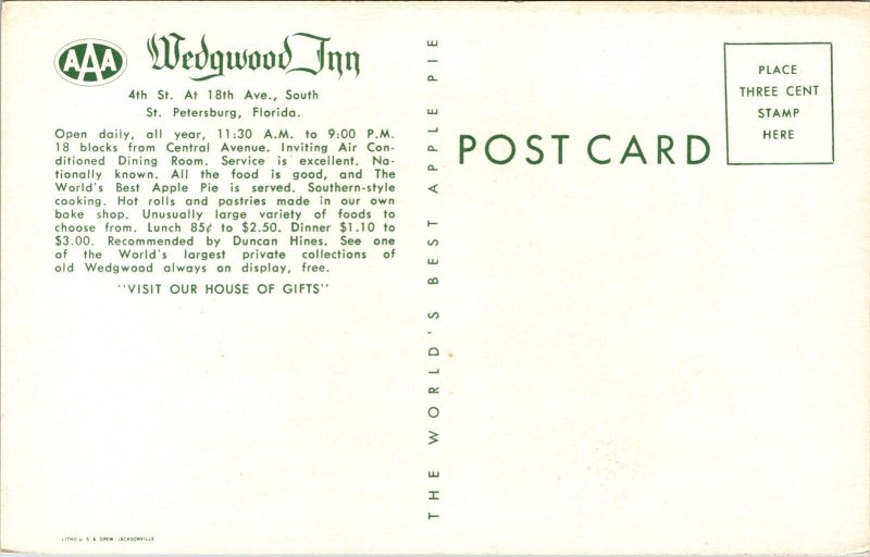 Postcard The Garden Room at Wedgwood Inn in St. Petersburg, Florida