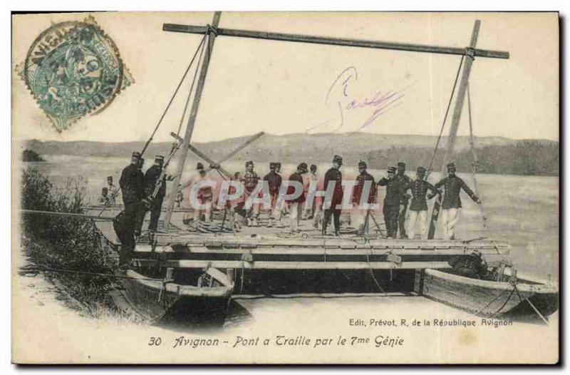 Old Postcard Army Avignon Bridge ferry has the 7th Genie