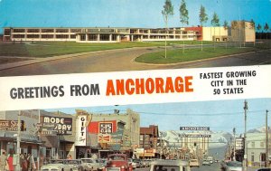 AK, Alaska  ANCHORAGE Greetings NEW HIGH SCHOOL & STREET SCENE~515 Club Postcard