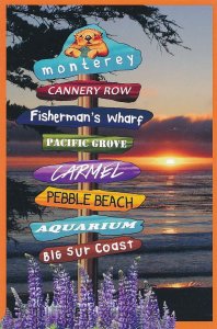 Sunset over Monterey Peninsula Highway Sign Post CA, California