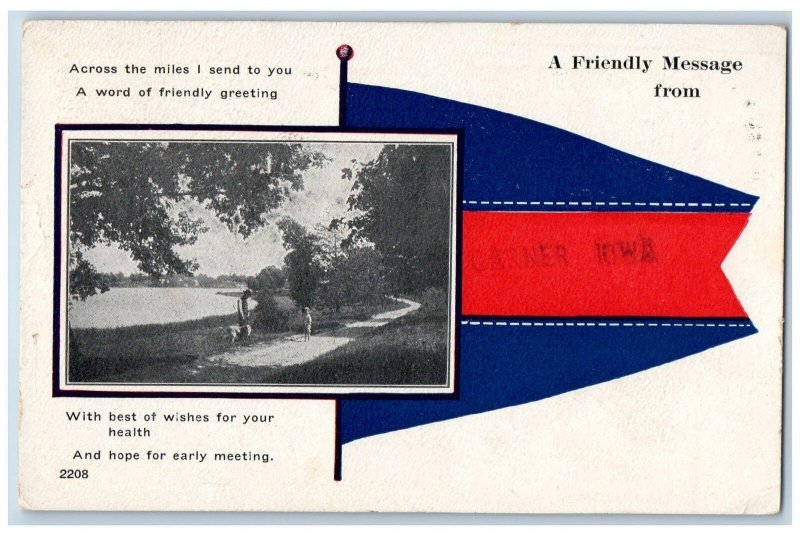 Carner Iowa IA Postcard A Friendly Message Poem People On Path Walk 1917 Antique