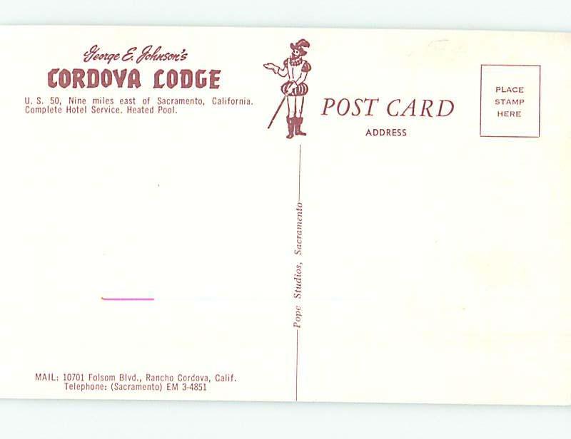 Unused Pre-1980 CORDOVA LODGE MOTEL Sacramento California CA J7012-13