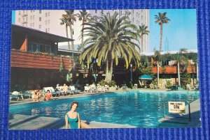 Vintage 1960's Hollywood Roosevelt Hotel Swimming Pool Plastichrome Postcard