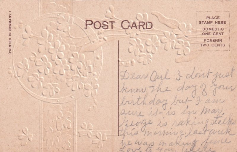 Happy Birthday Flowers Gold Germany Embossed Postcard E30