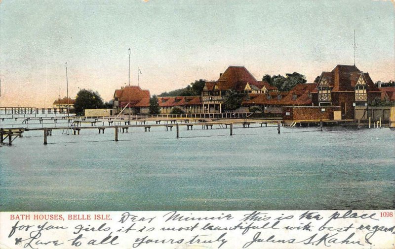 Bath Houses, Belle Isle, Detroit, Michigan 1906 Vintage Postcard