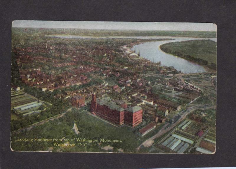 DC Aerial View Southeast from top Monument Washington DC Vintage postcard