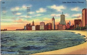Lake Shore Drive Chicago Linen Postcard C085