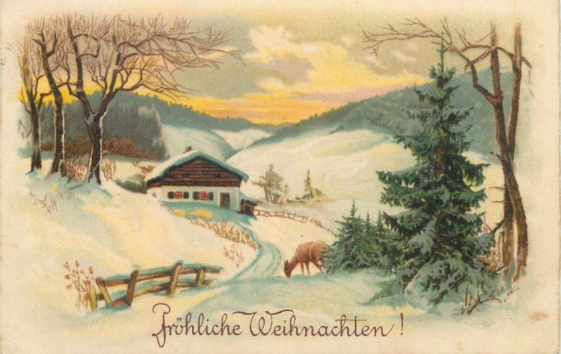 Postcard Greetings happy chrstmas winter scene