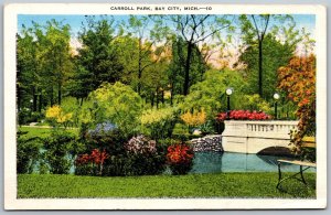 Vtg Bay City Michigan MI Carroll Park Garden Flowers 1940s View Postcard