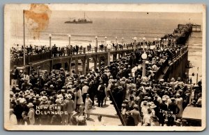 Postcard RPPC c1920s Oceanside CA New Pier Opening Day Navy Ship Irwin Photo