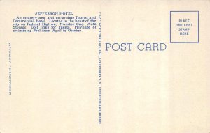 Louisville, GA Georgia  HOTEL JEFFERSON   ca1930's Curteich Linen Postcard