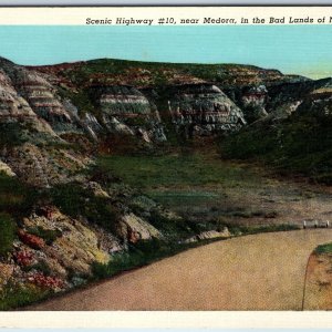1939 Medora, ND Badlands Scenic Highway #10 ER Kennedy Linen Postcard Teich A219