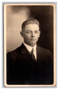 Vintage 1910's RPPC Postcard Portrait of a Dapper Young Man in Suit and Tie